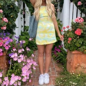 NWT Zara Silky Printed Mini Dress Yellow and Green Floral Size Medium